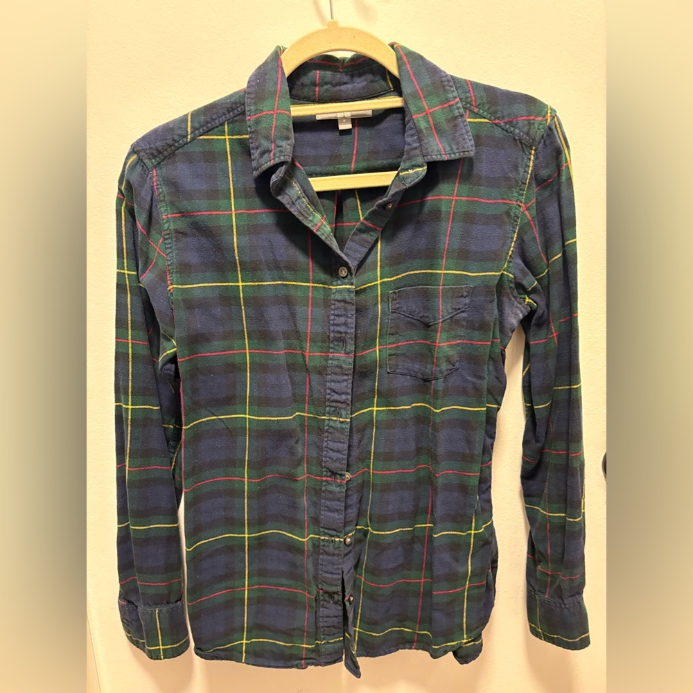 Uniqlo Blue and Green Plaid Button-Down Shirt